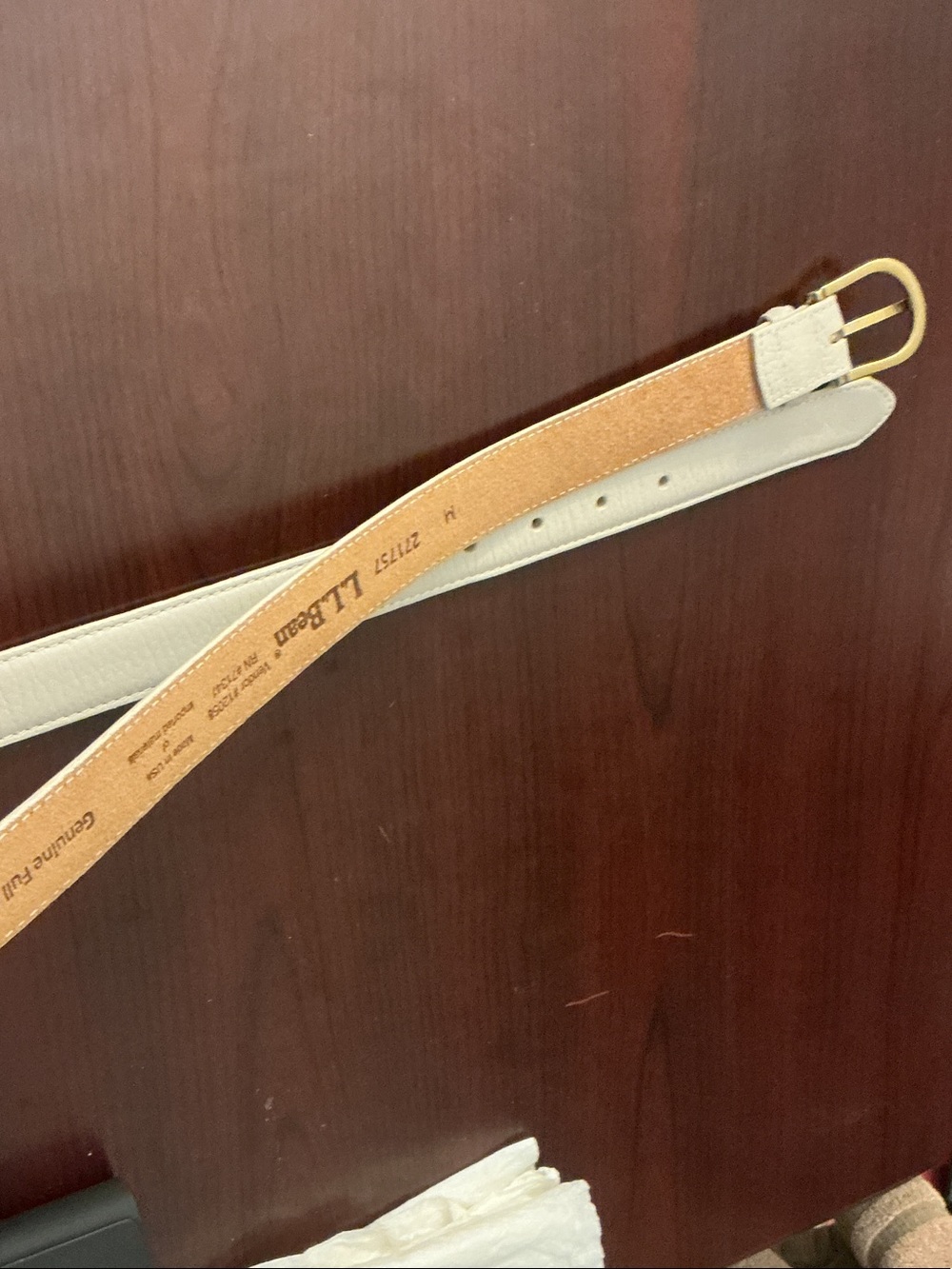L.L. Bean Slim Tan Leather Belt with Gold-Tone Buckle - Picture 5 of 6